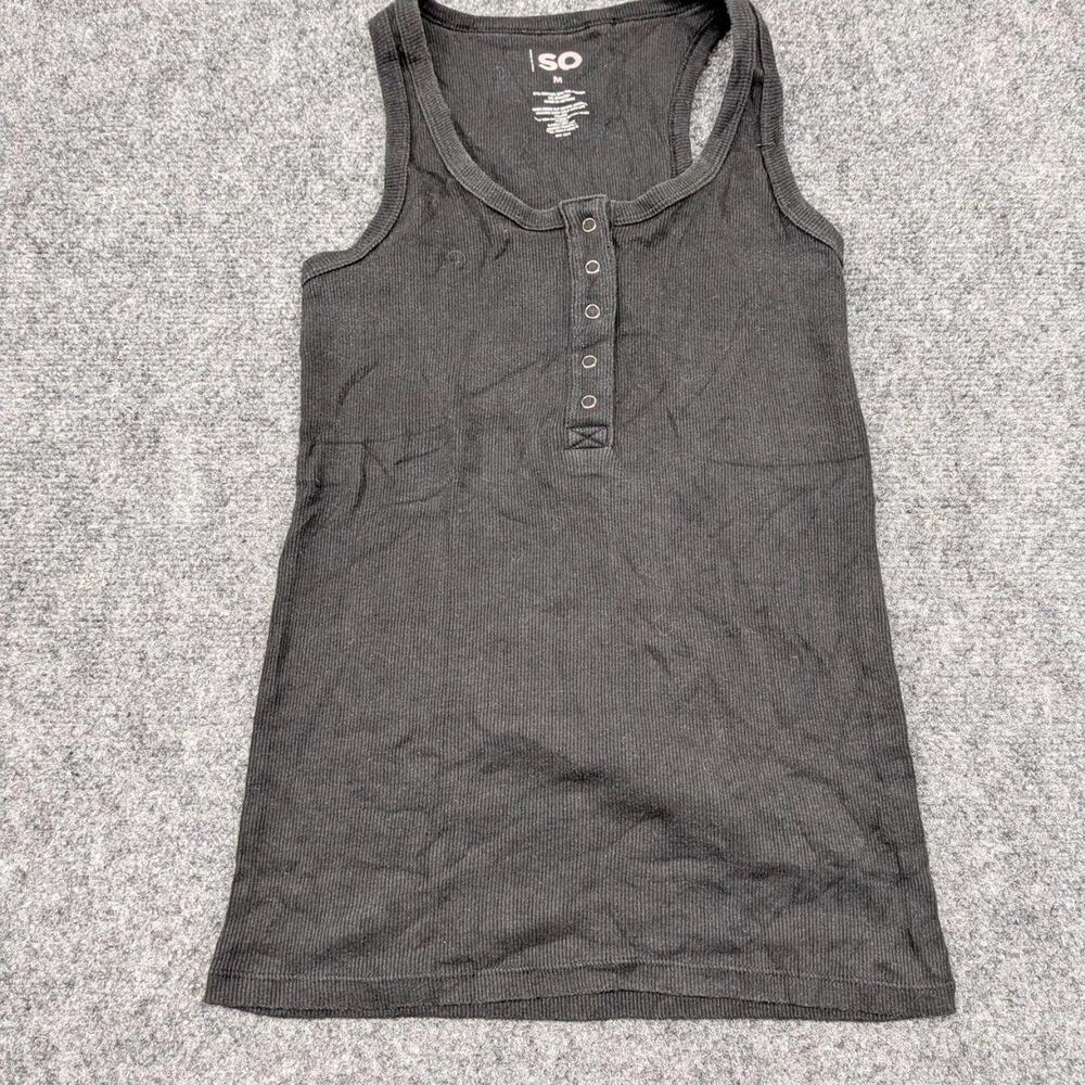 Sonoma Tank Top Womens Medium Black Ribbed Button Front Workout Sports Gym Top